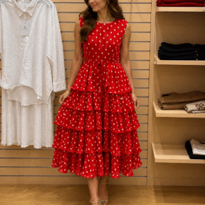 Ruby Polka Dot Tiered Ruffle Dress