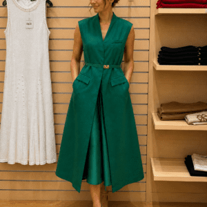 Emerald Tailored Vest Midi Dress