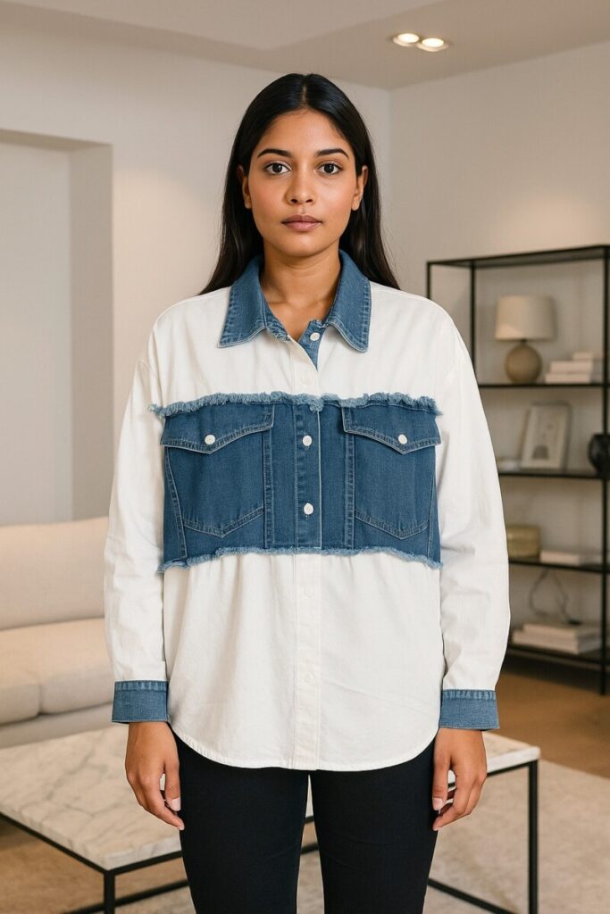 Denim and Cotton Mix Shirt A1211-1